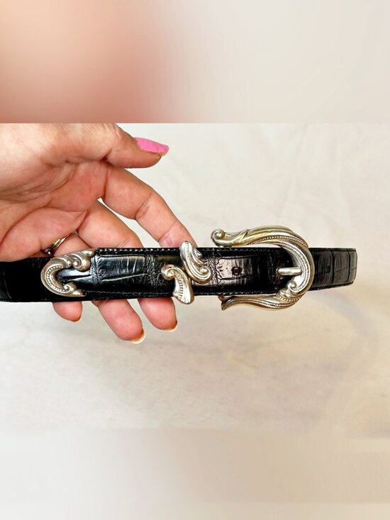 Vintage Brighton Black Leather Croc Embossed Silver Buckle Western Belt~XL~ main image 7